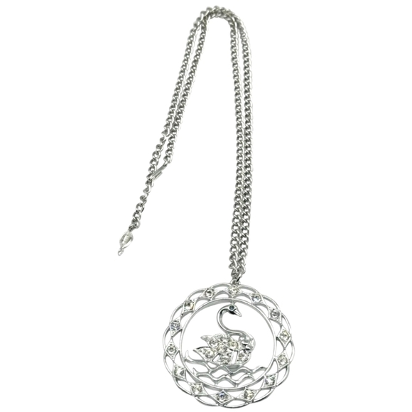 Sarah Coventry Vintage Swan Rhinestone Pendant Necklace - Picture 2 of 5
